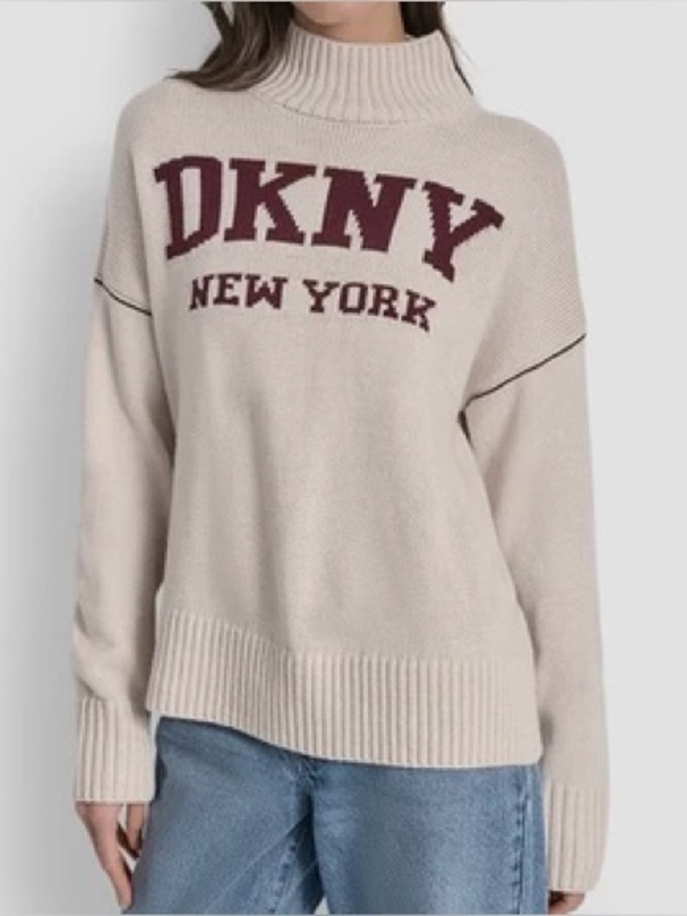 New DKNY Cream Sweater with Burgundy Logo